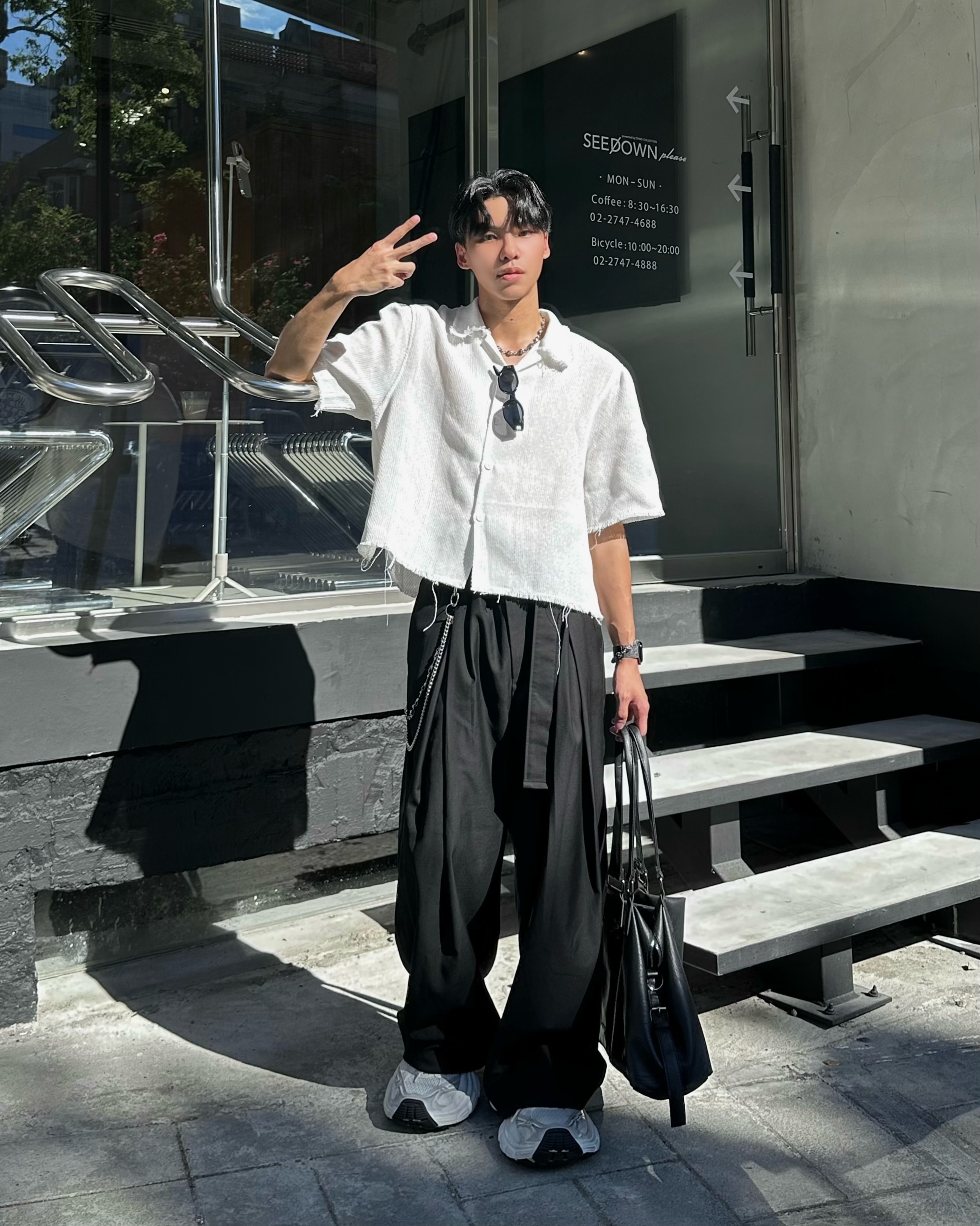 𝐇·𝐓·𝐒 韓國 BOXY 詩序織界 小香風 編織 不收邊 寬鬆 短袖 襯衫