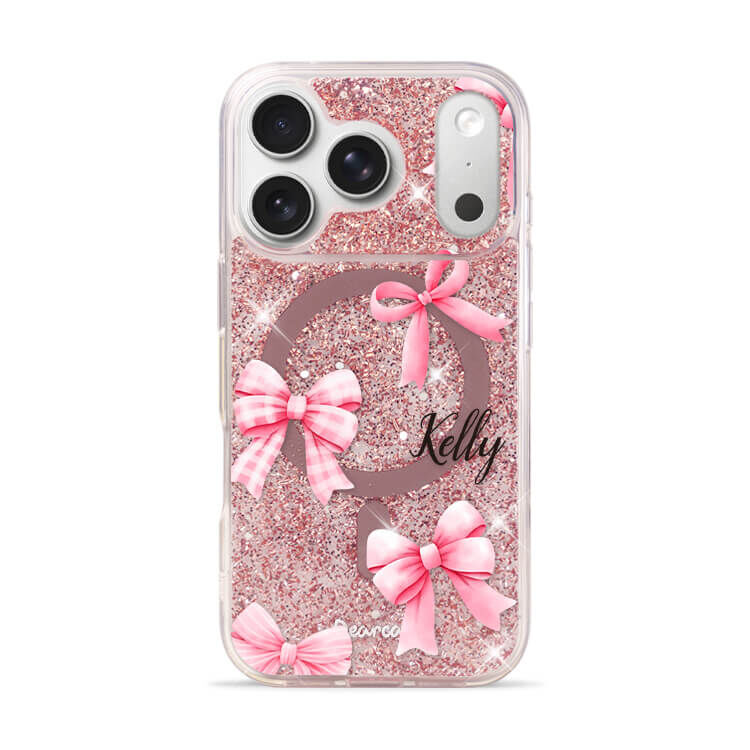 甜美韓風蝴蝶結 玫瑰金貝拉殼 (MagSafe) - (訂製名字) iPhone客製化手機殼