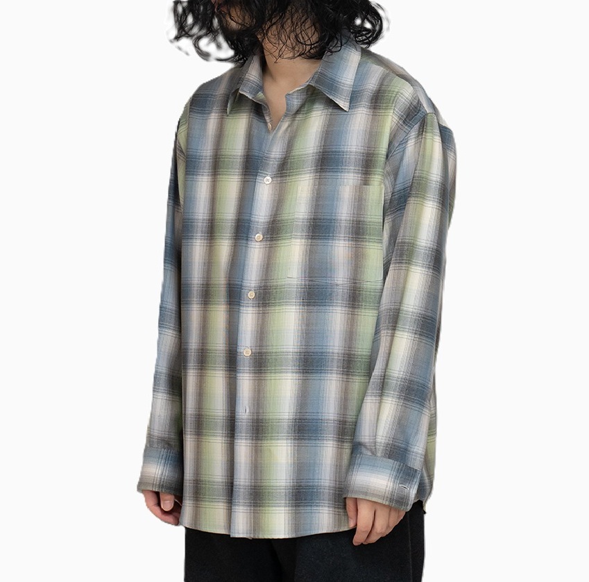 AURALEE 2025 SUPER LIGHT WOOL CHECK SHIRT BLUE GREEN CHECK - PRE ORDER ITEM (預訂中)
