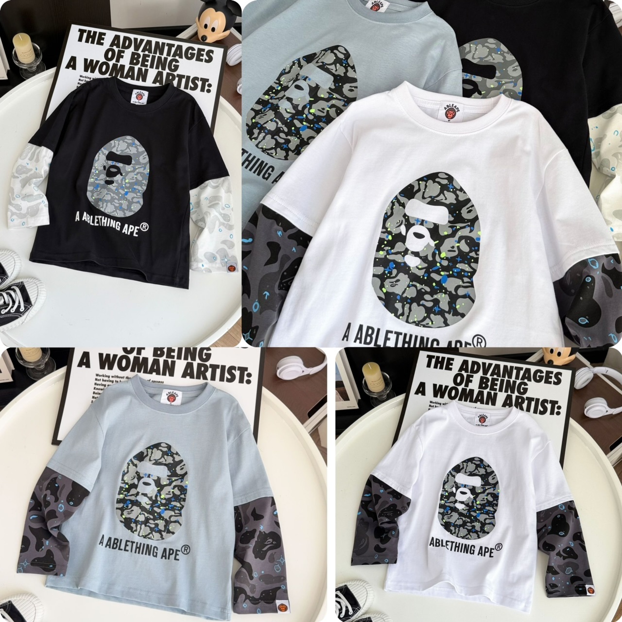 兒童前印迷彩猿人頭假兩件長袖Tee-2502463