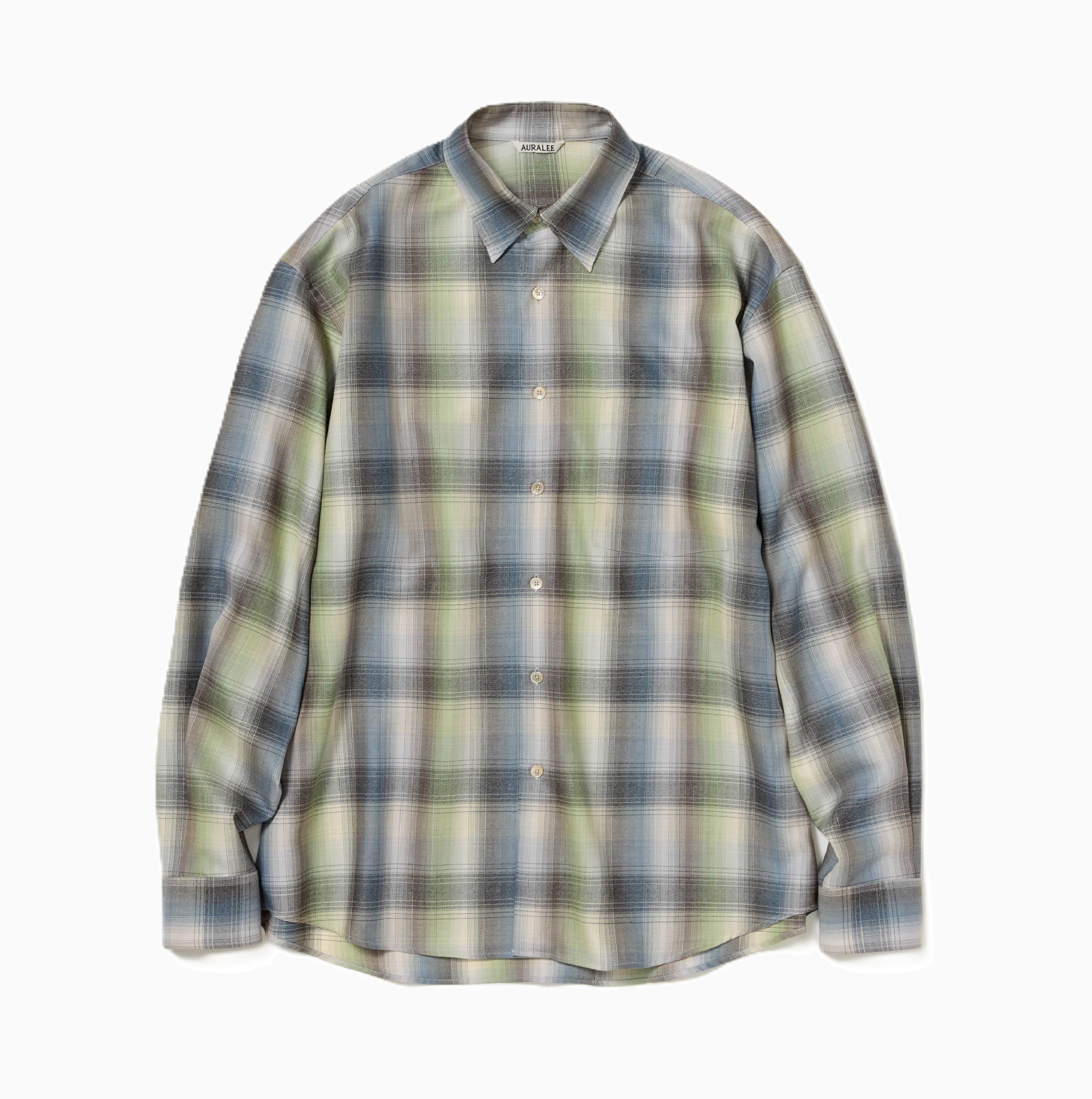 AURALEE 2025 SUPER LIGHT WOOL CHECK SHIRT BLUE GREEN CHECK - PRE ORDER ITEM (預訂中)