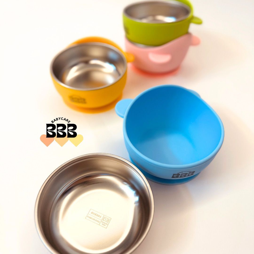 BBB_Babycare熊仔矽膠不鏽鋼吸盤碗(2合1) + 車車叉匙