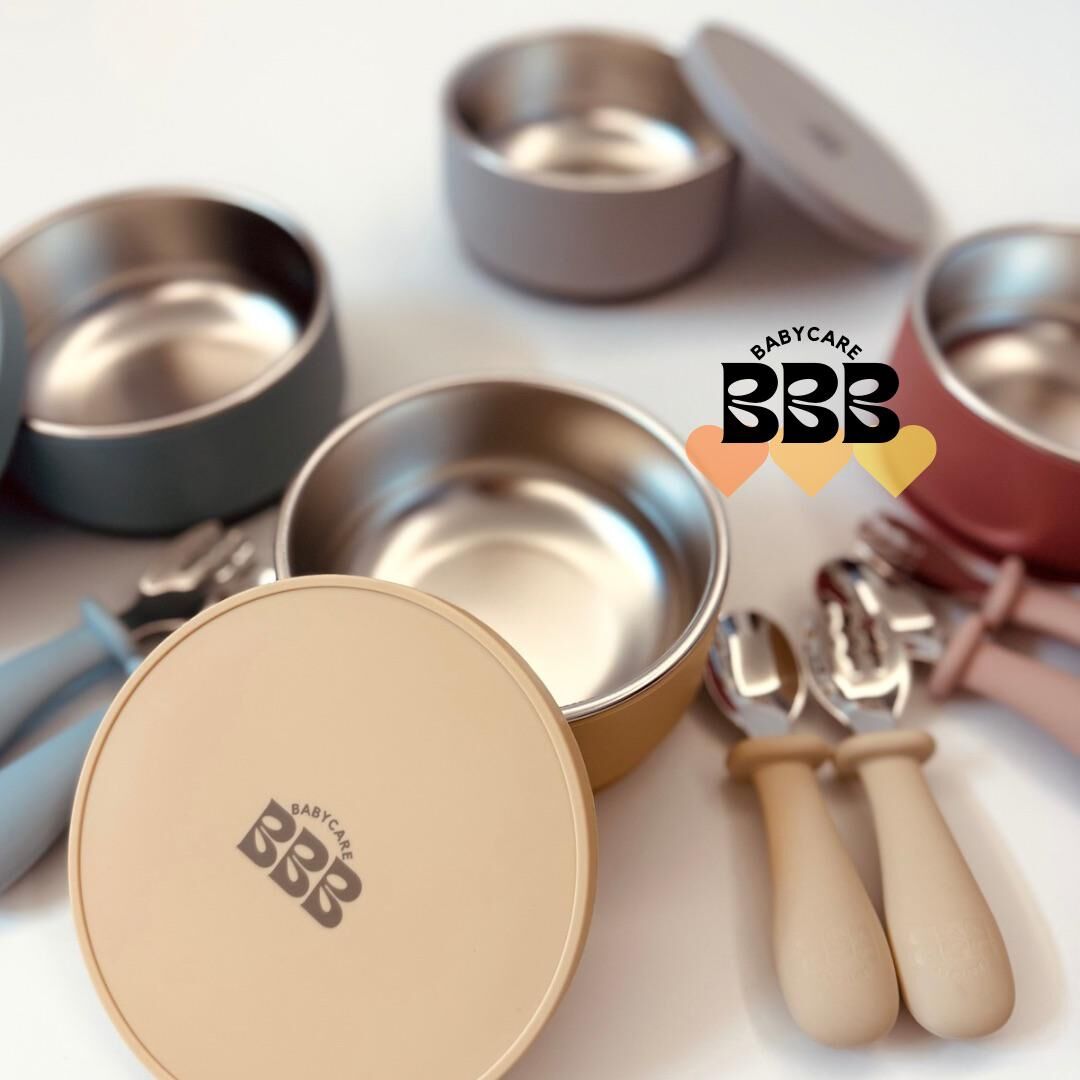 BBB_Babycare有蓋不鏽鋼吸盤碗 （不鏽鋼碗及吸盤碗可分拆）+ 叉匙
