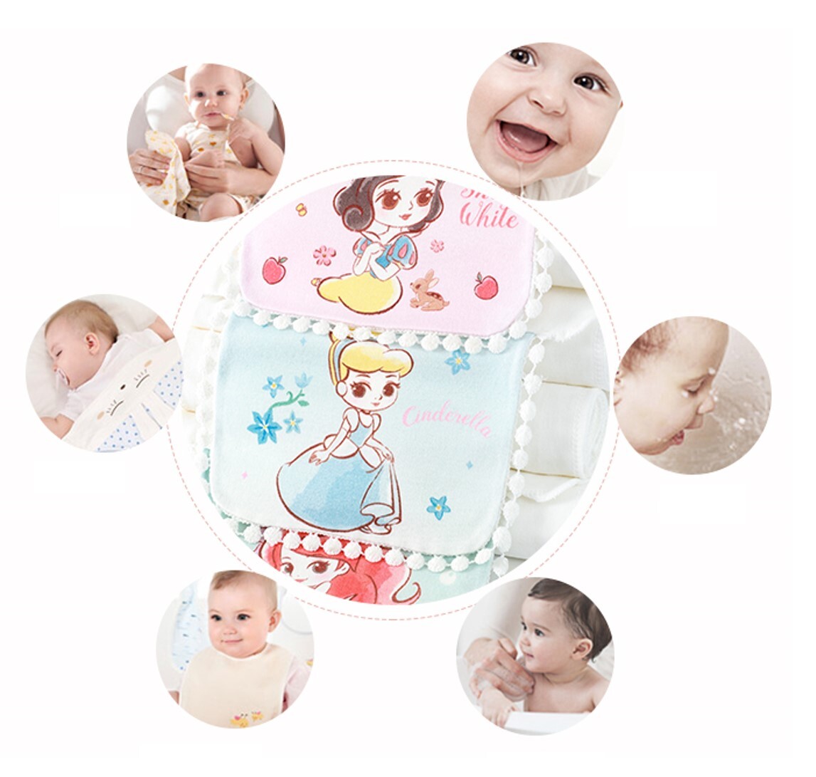 迪士尼公主- 3P 4層柔軟純棉紗布吸汗巾 隔汗巾 墊背巾