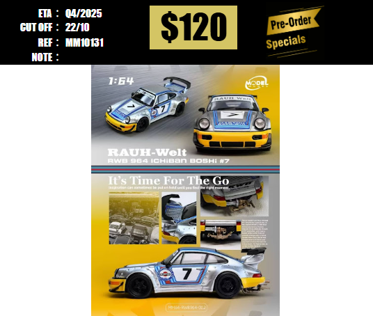 PO-$120 * MODELMODEL * 1:64 RWB964 GT WING SILVER MARTINI ICHIBAN BOSHI #7 [OD13/10]