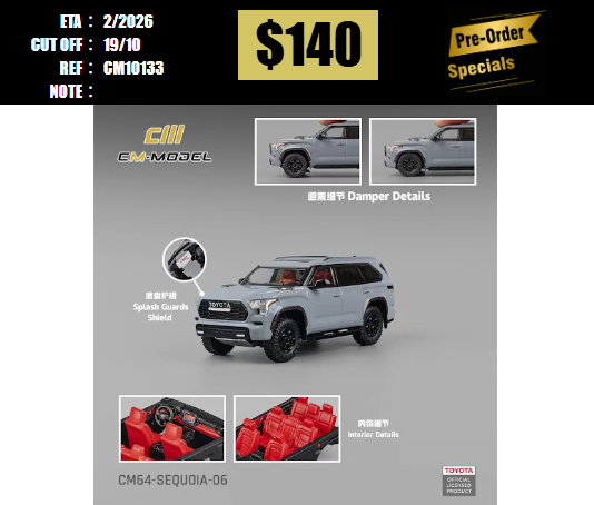PO-$140 * CM MODEL * 1:64 TOYOTA SEQUOIA XK80 TRD PRO GRAY [OD13/10]
