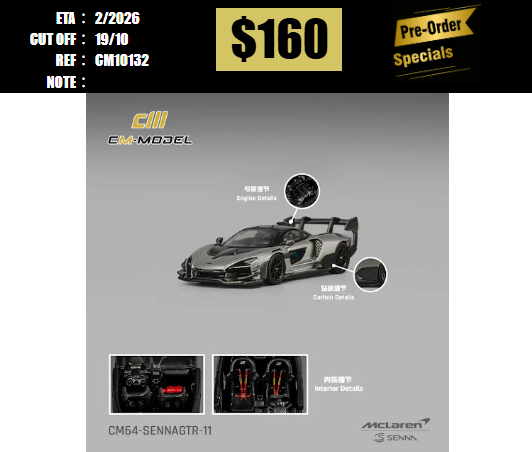 PO-$160 * CM MODEL * 1:64 MCLAREN SEENA GTR METALLIC SILVER GRAY [OD13/10]