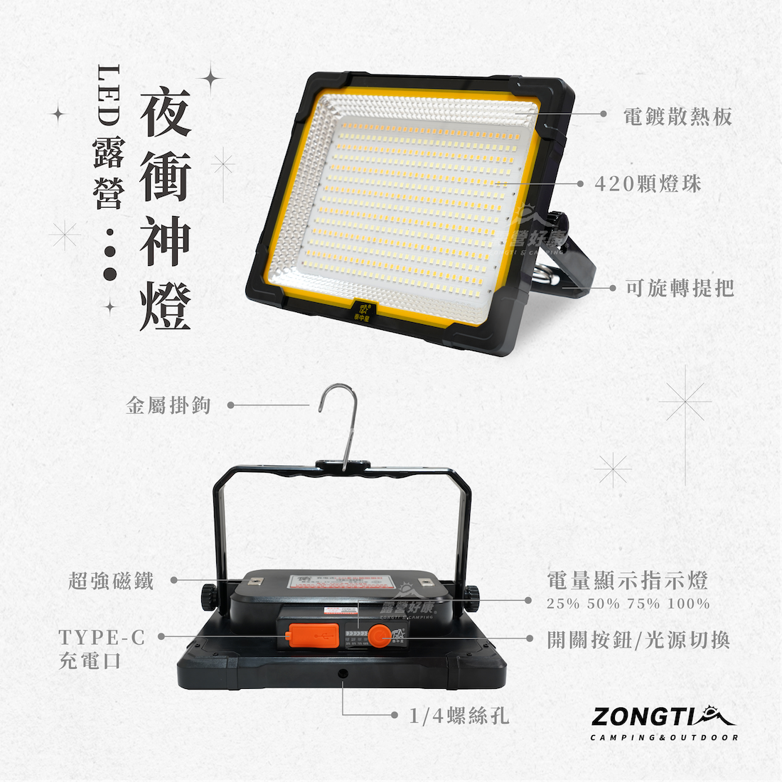 【ZONGTI】 LED露營夜衝神器 露營神燈 超廣角3500流明 TX-0356 BB11
