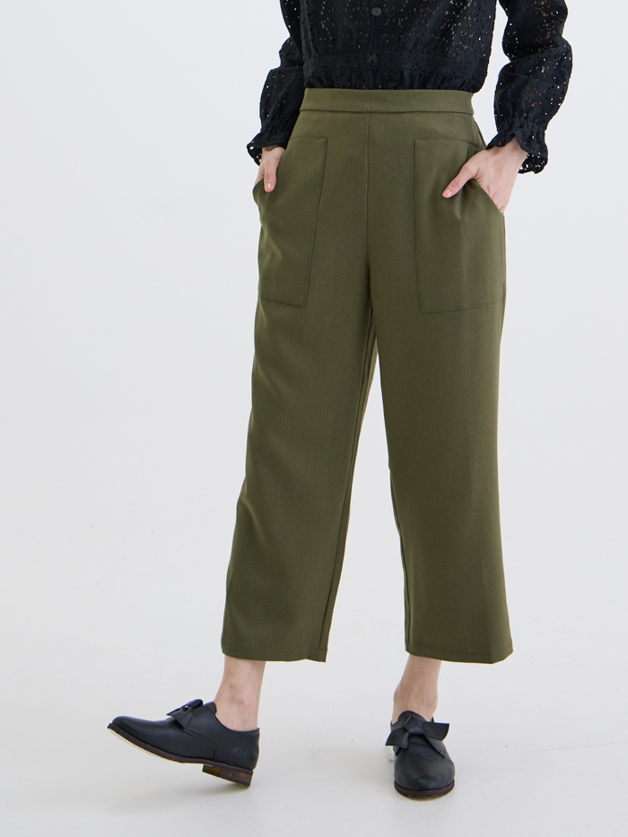 口袋情書長寬褲-軍綠