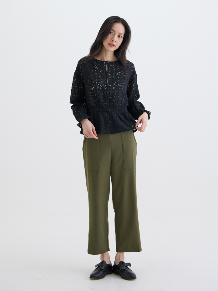 口袋情書長寬褲-軍綠