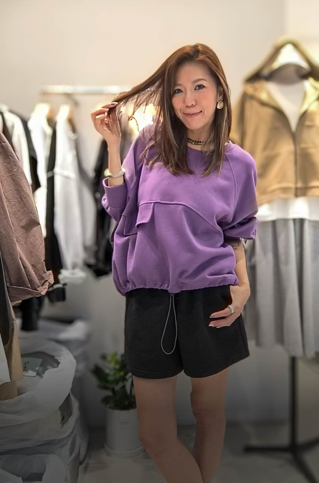 🥰K0616  ▶️假口袋 抽繩衛生衣 👉B:152cm L:57/69cm