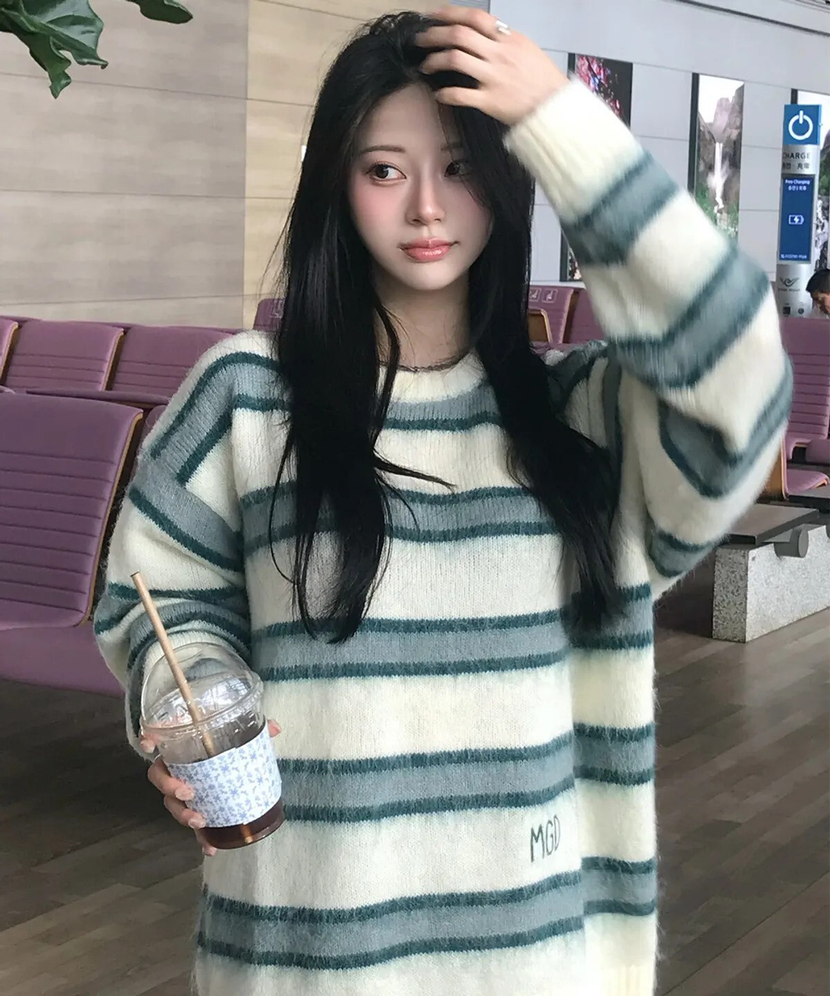 mahagrid - HAIRY STRIPE KNIT SWEATER (IVORY)