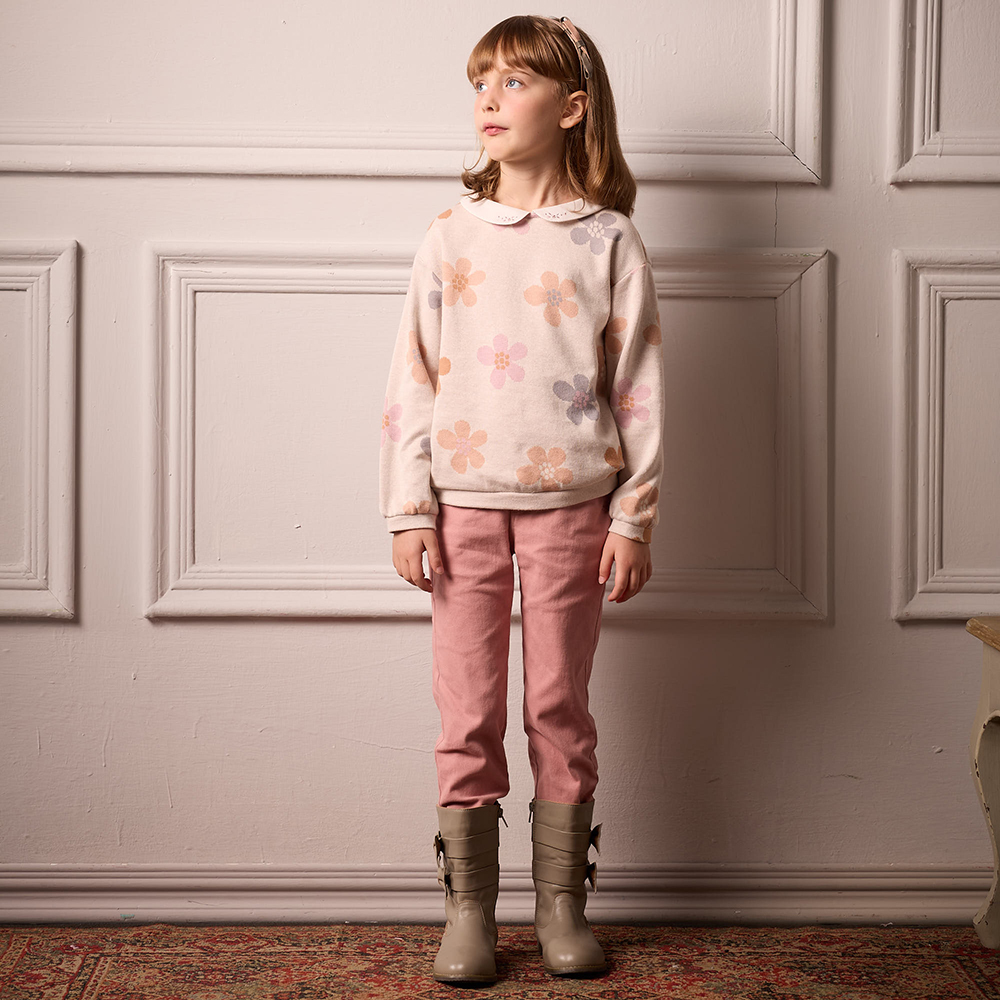 PIPPY 甜美朵朵花朵緹花圓領長袖上衣 米