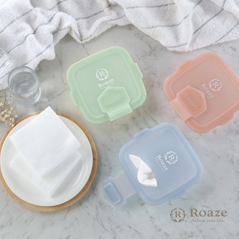 莫蘭迪色系【Roaze 柔仕】專利矽膠抽取盒 + 乾濕兩用布巾(20片)