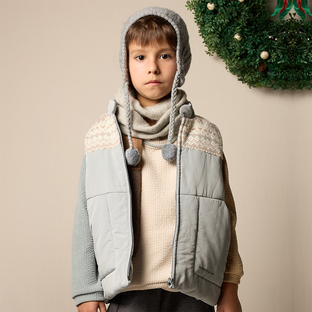 PIPPY 暖暖立領剪接仿絲棉鋪棉背心 水