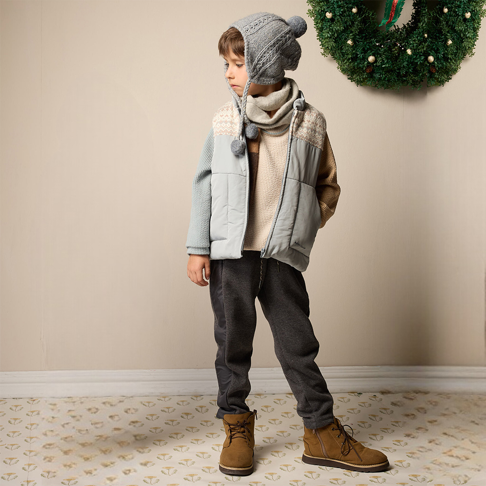 PIPPY 暖暖立領剪接仿絲棉鋪棉背心 水