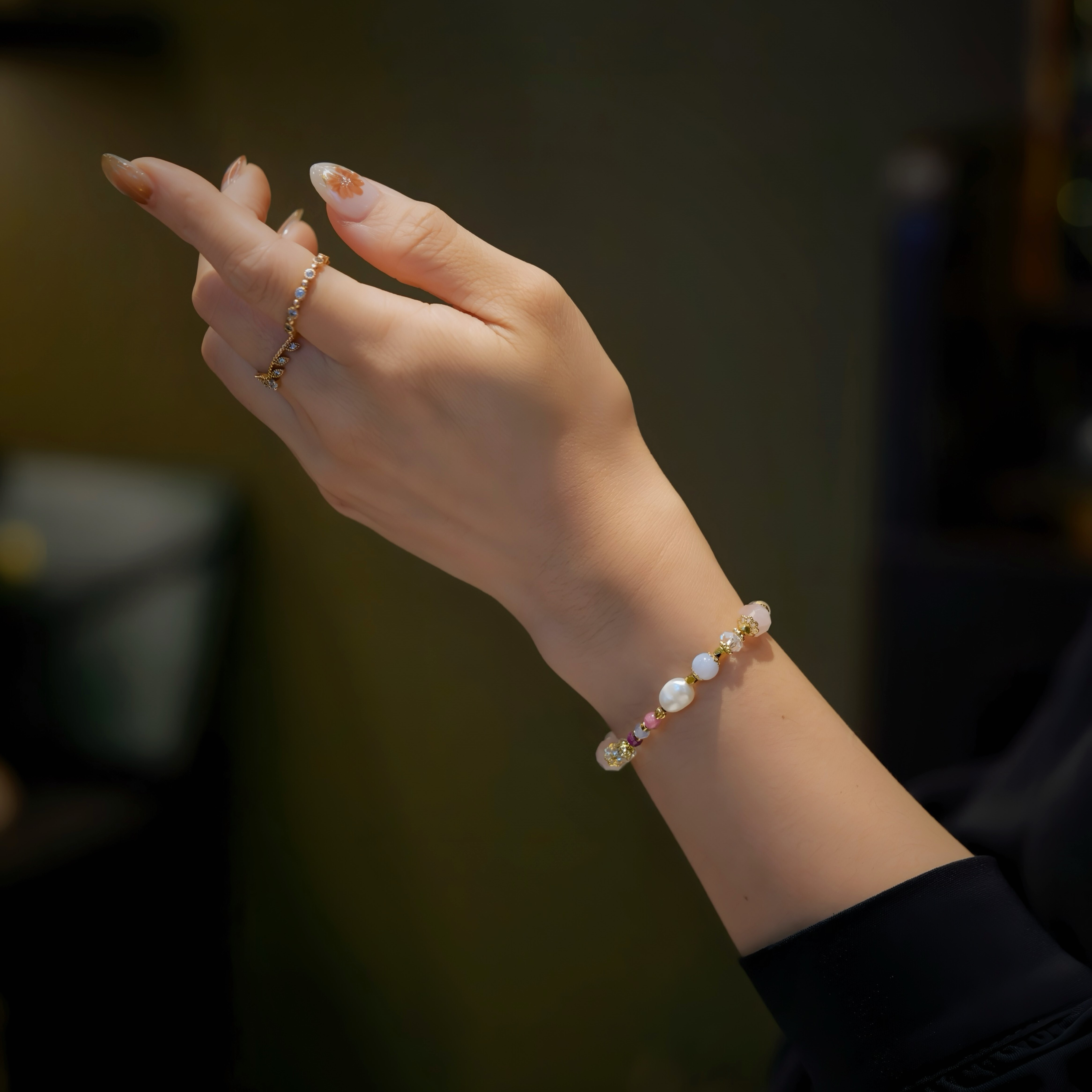 十指連心｜粉晶藍紋瑪瑙紅寶石手鍊 C1739