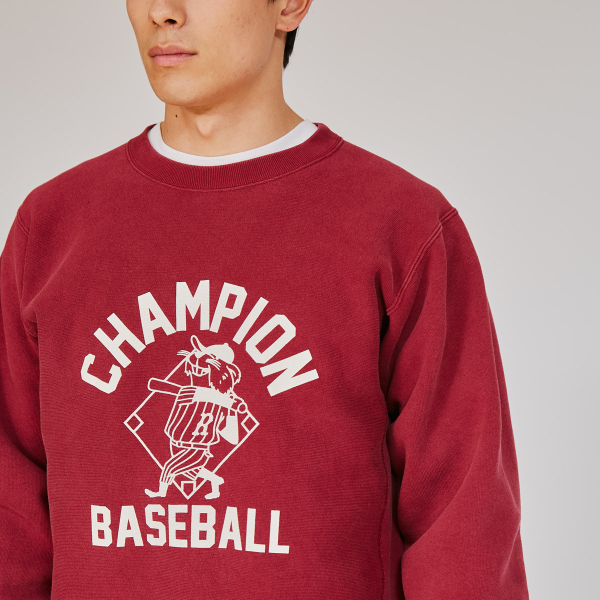 男款- CASUAL 海狸印花長袖內刷毛衛衣-深紅色（C3-C008-970）