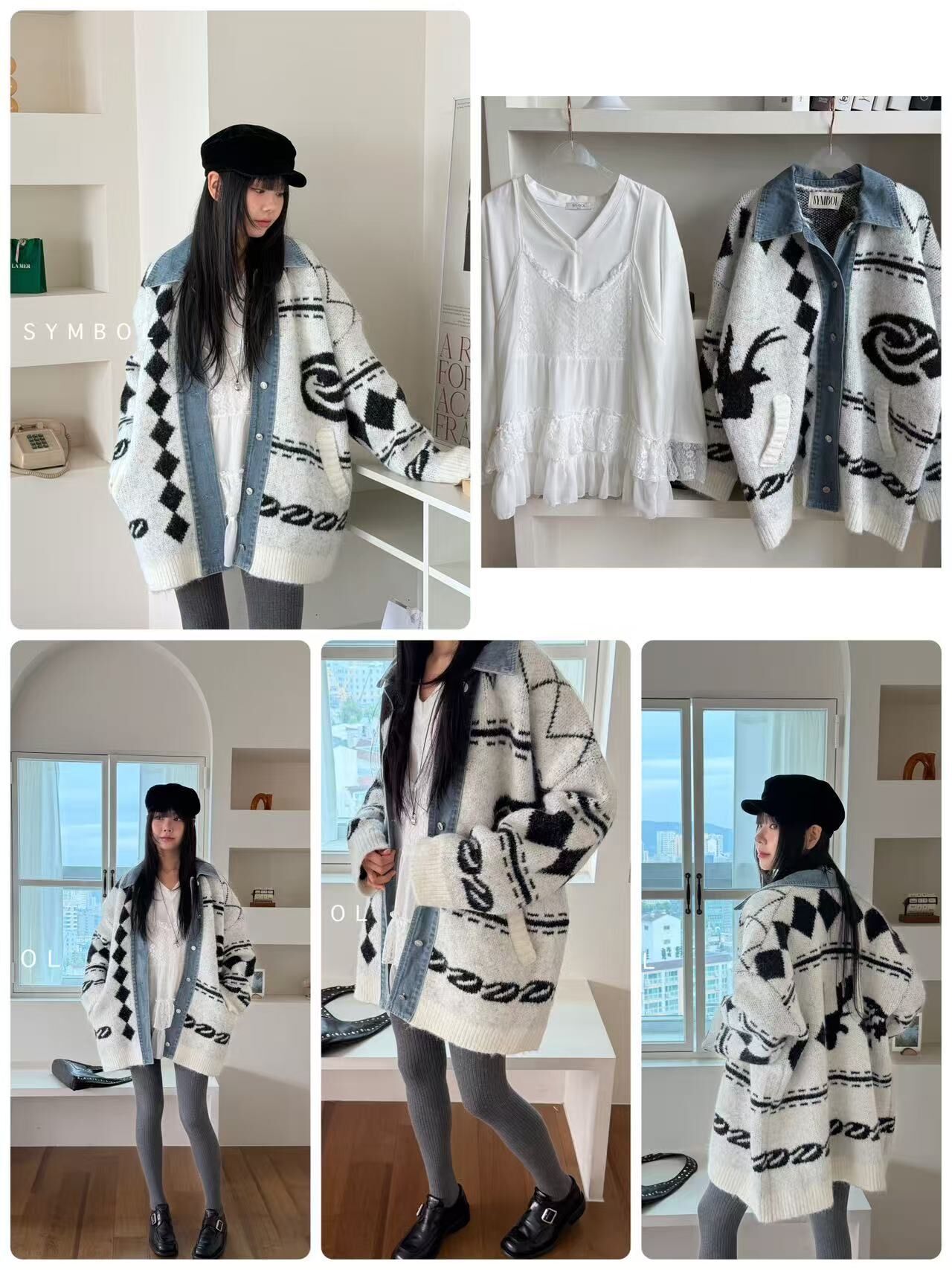 🥰K3575  ▶️襯衫式毛衣外套 👉B:cm L:cm