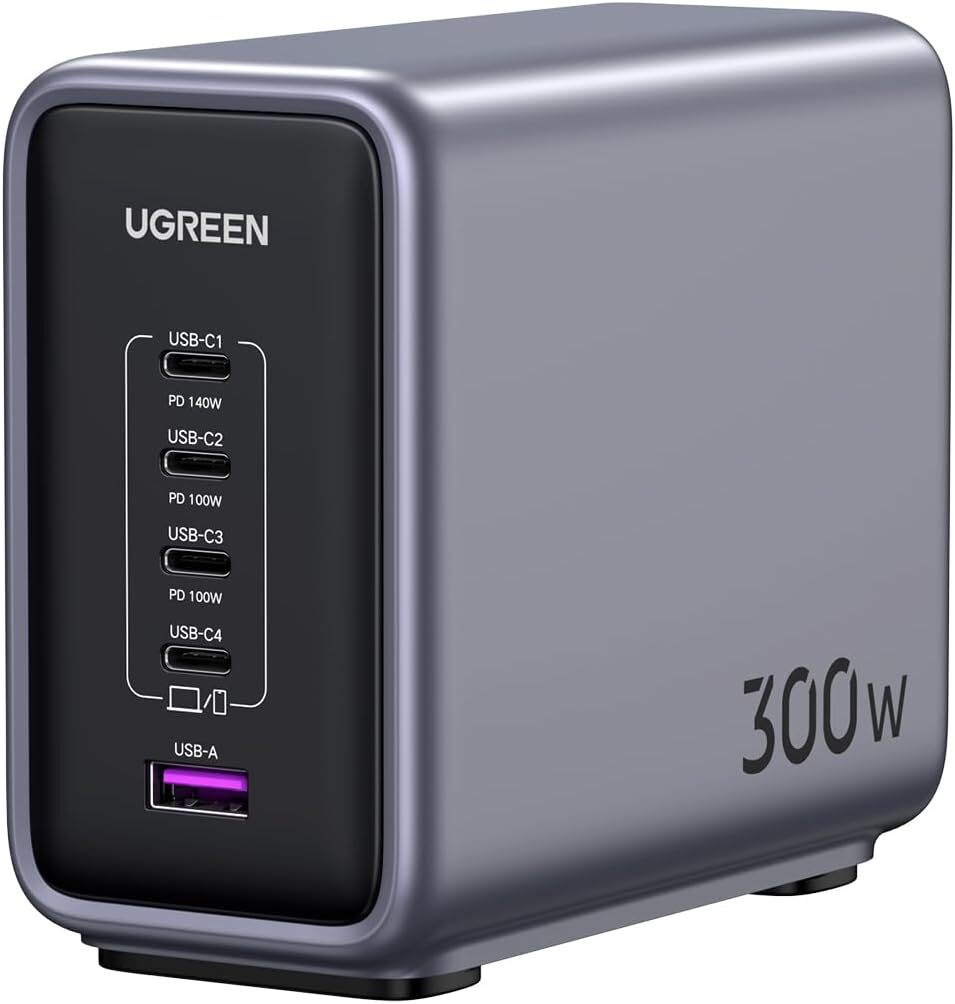 * 新品 綠聯 UGREEN 90904B PD3.1 5-port 300W TYPC-C x 4 + USB x 1 GAN 充電器  (香港插頭, 原廠行貨) CD333
