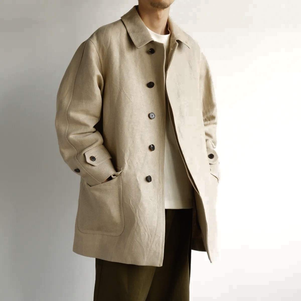 ON SALE: A.PRESSE LINEN HALF COAT - BEIGE SIZE 2 PRE ORDER ITEM (預訂中)