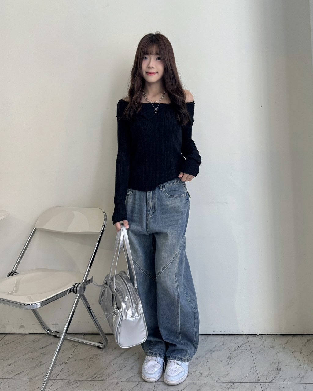 立體剪裁復古彎刀牛仔褲 - 1355