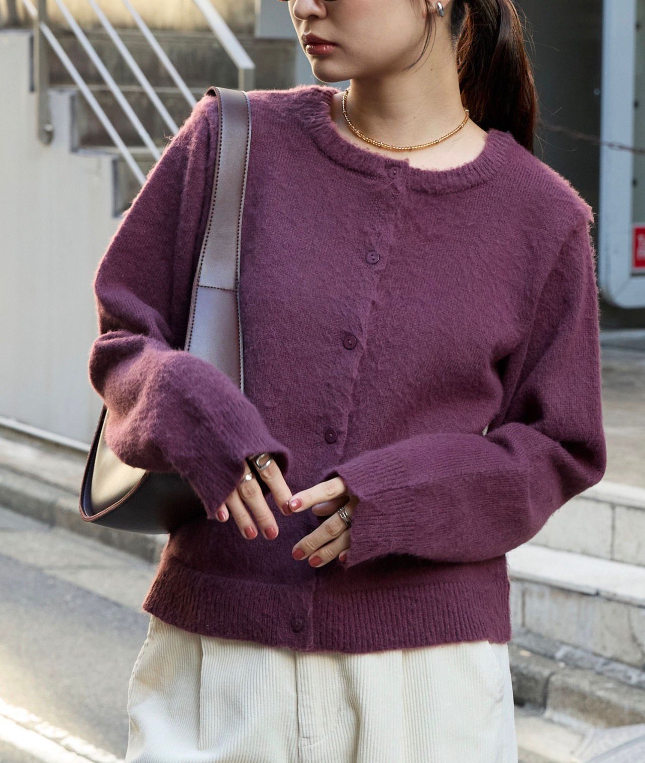 【預購】JN101306  MONO-MART 圓領馬海毛針織開襟衫(FREE SIZE)