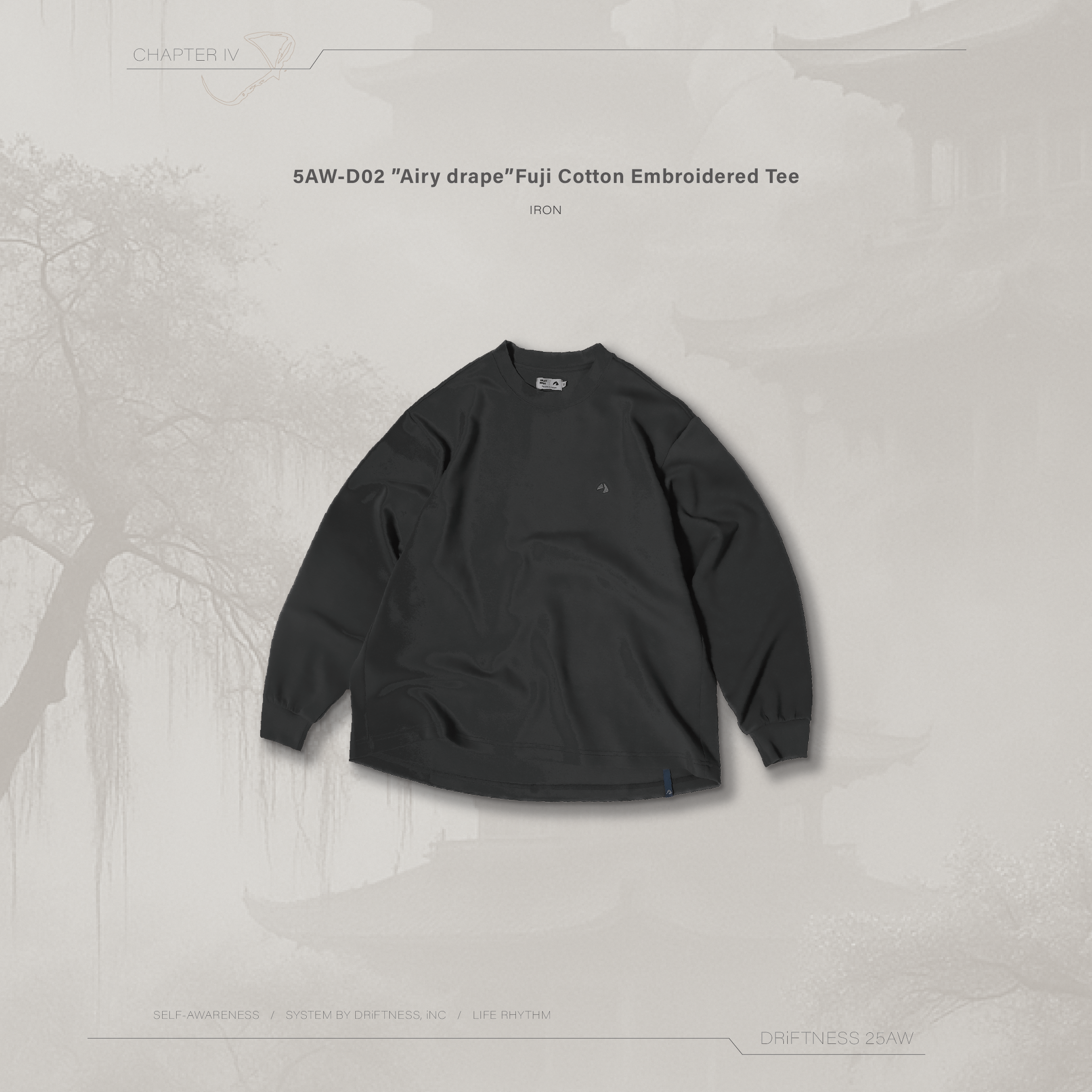 DRiFTNESS｜5AW-D02 ”Airy drape” 空氣感富士棉刺繡薄長袖-Iron