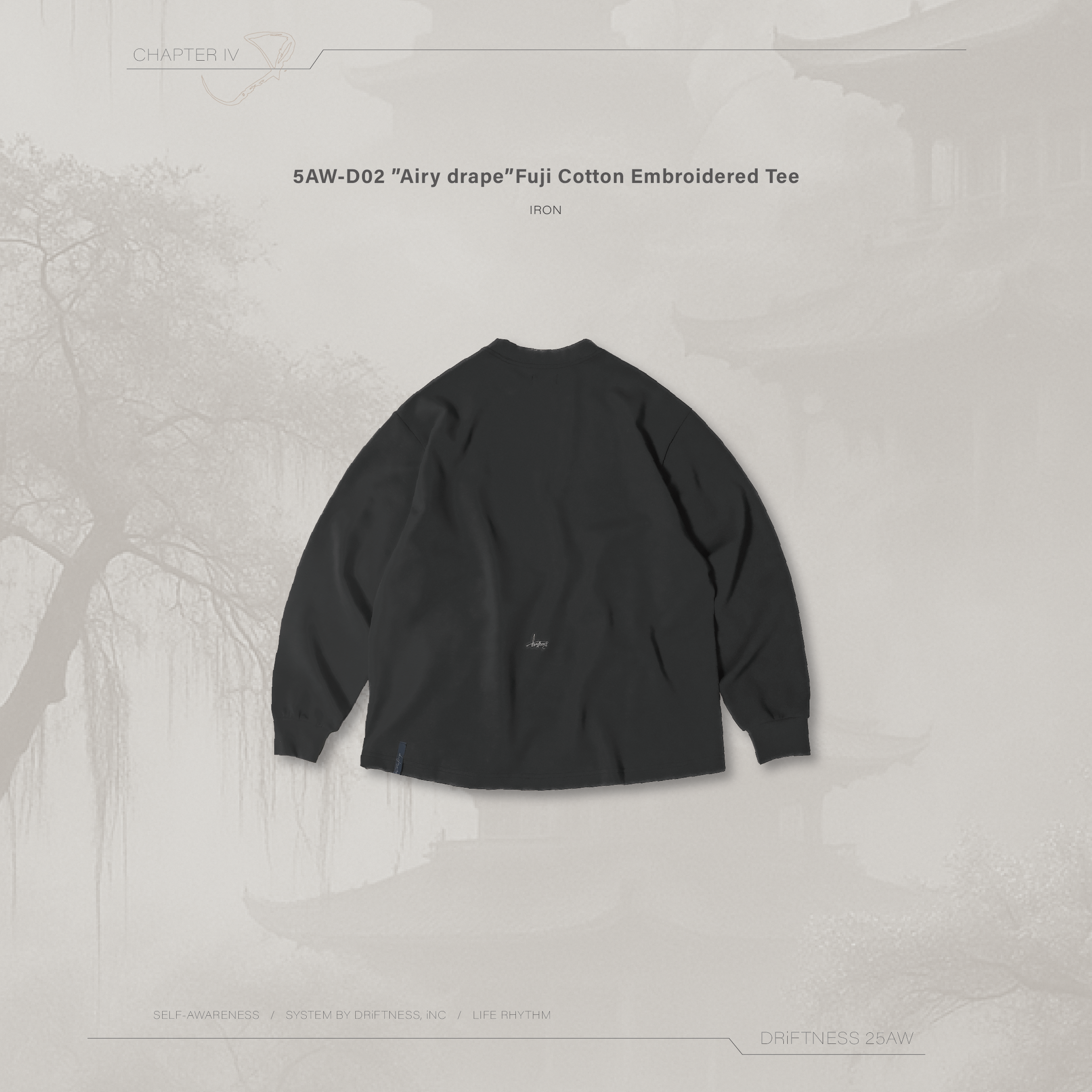 DRiFTNESS｜5AW-D02 ”Airy drape” 空氣感富士棉刺繡薄長袖-Iron