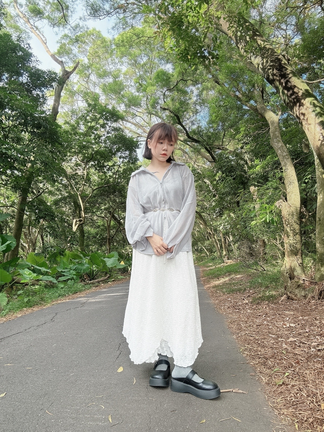 雙層蕾絲不規則小花長裙