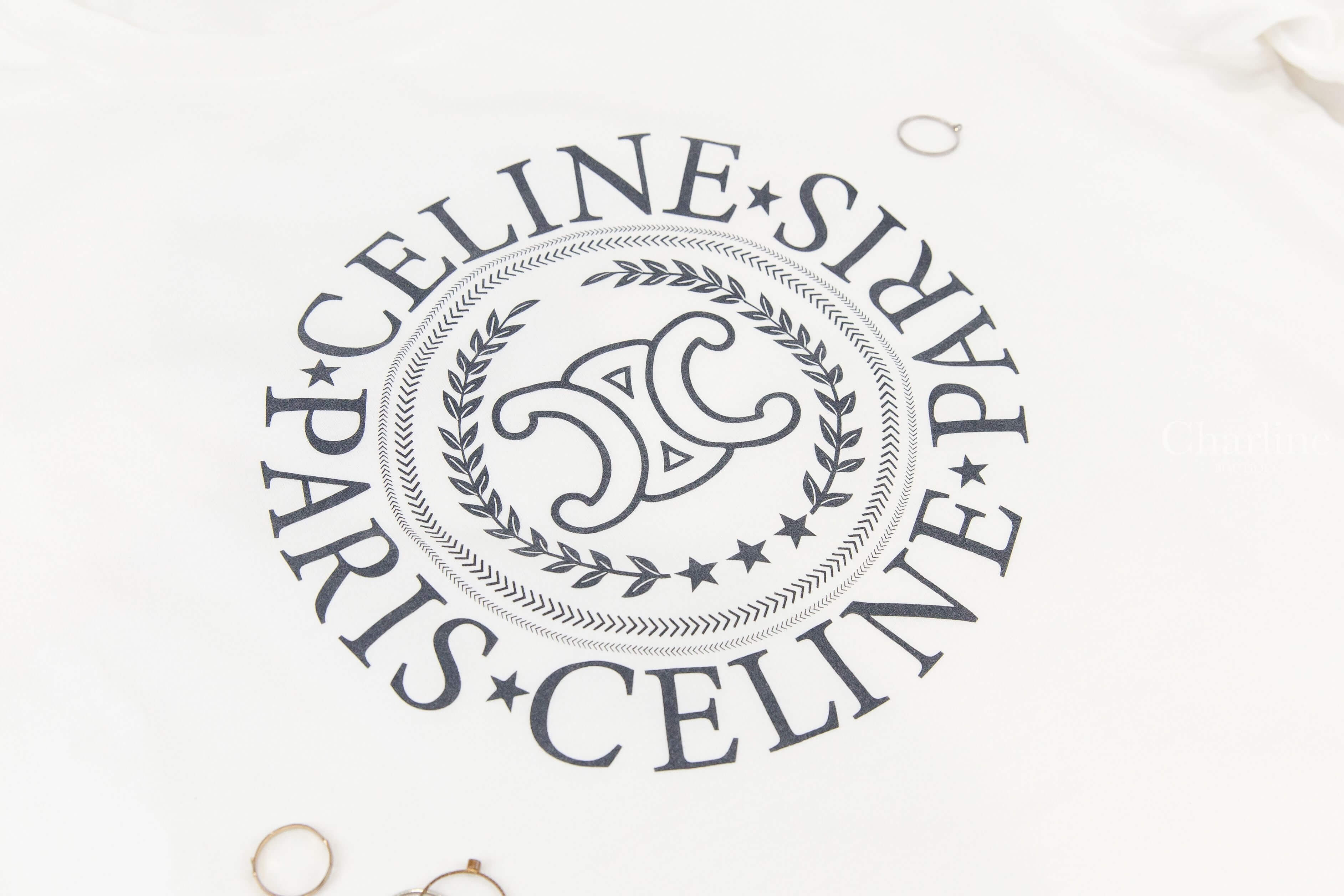 Celine Celine Boxy T-shirt In Cotton Jersey 白底藍黑色簍空圓型麥穗凱旋門字母 Logo 短袖棉T