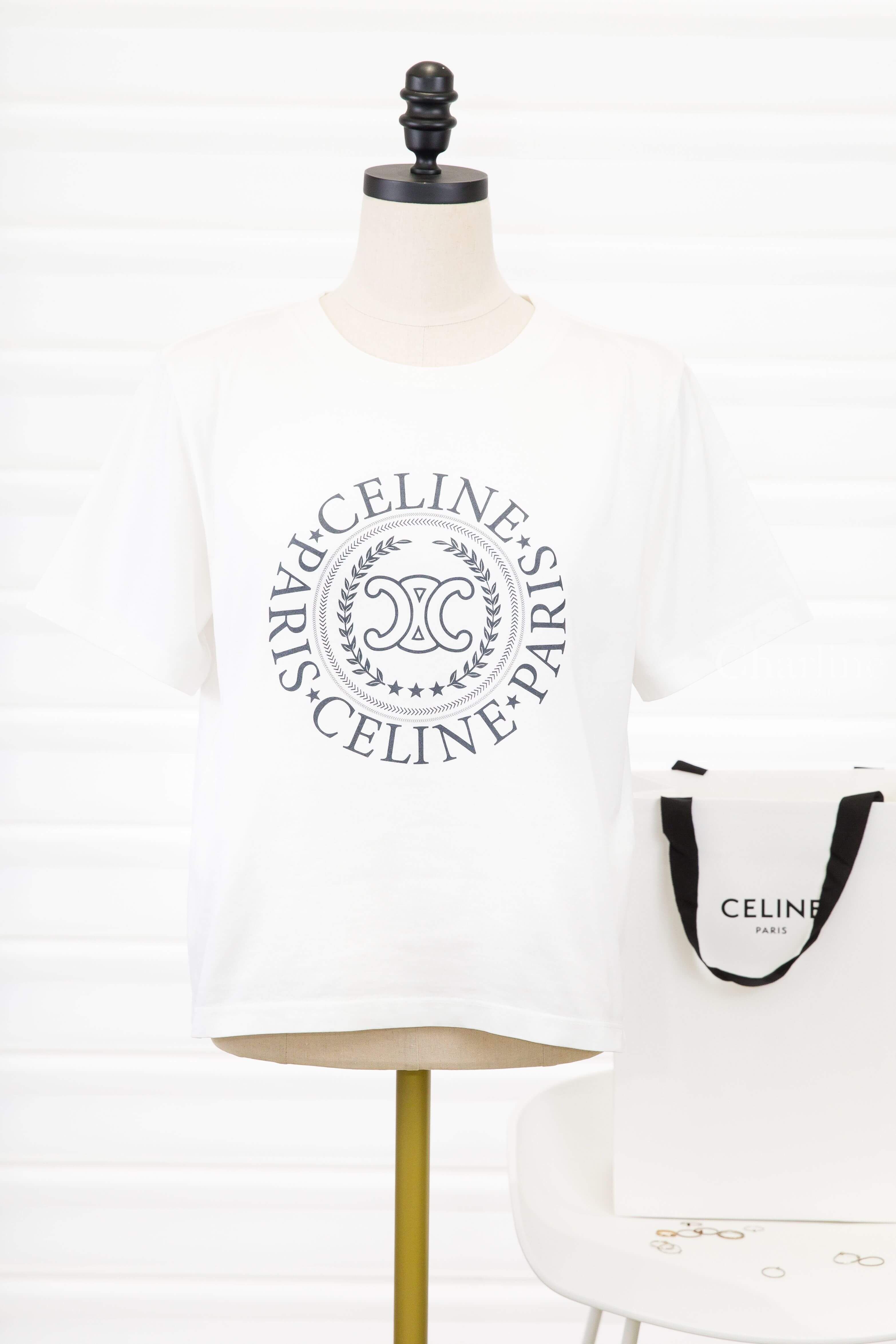 Celine Celine Boxy T-shirt In Cotton Jersey 白底藍黑色簍空圓型麥穗凱旋門字母 Logo 短袖棉T