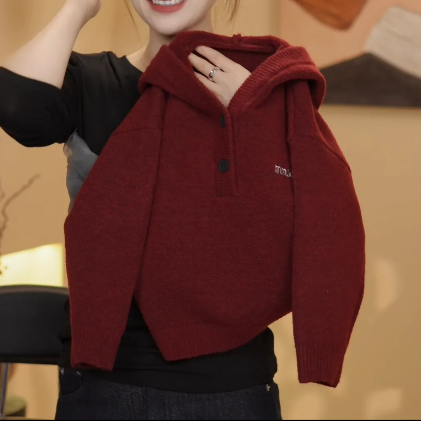 《1982》秋冬時髦刺繡紅色套頭毛衣(1-3)