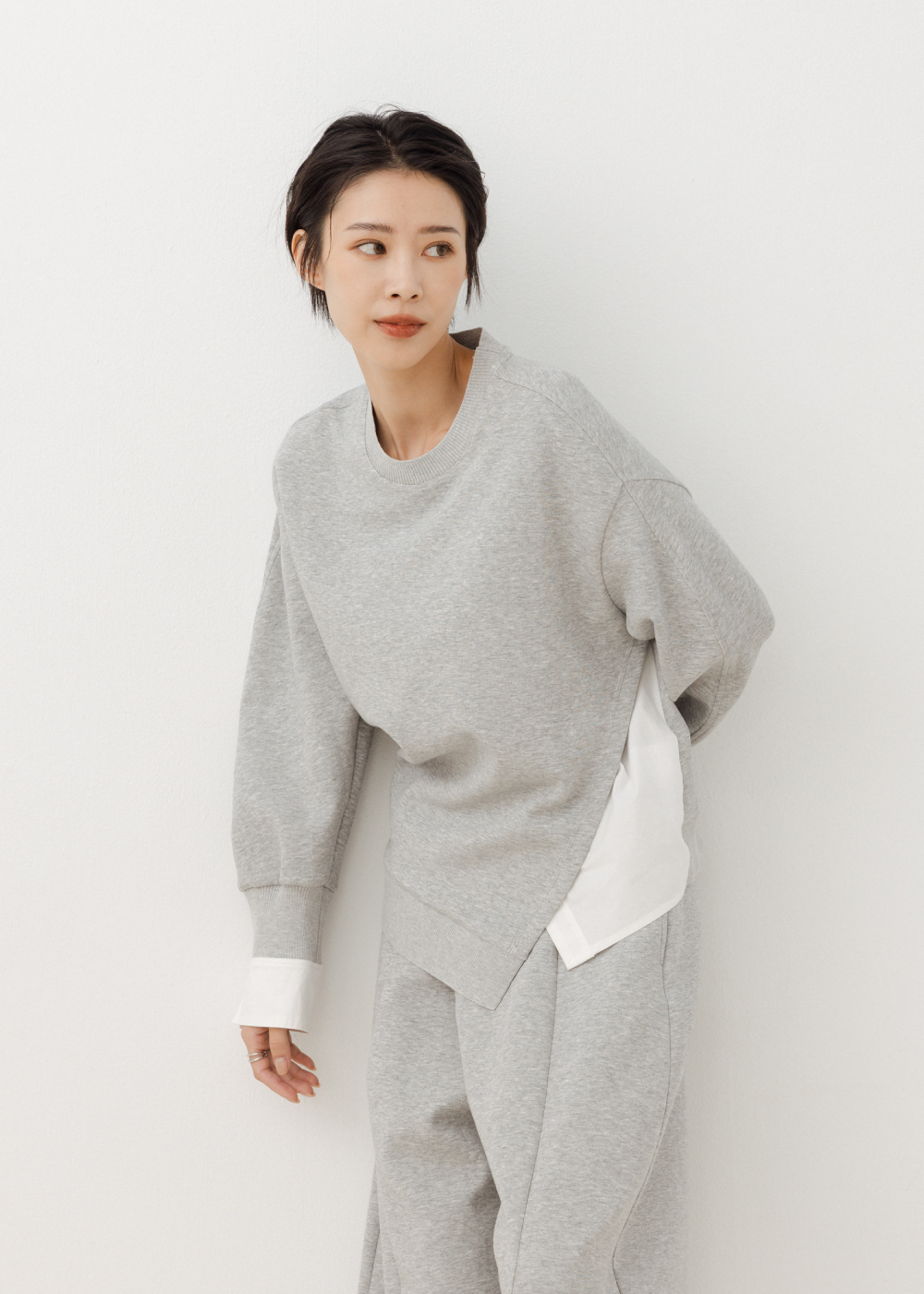 拼接設計側開岔休閒上衣