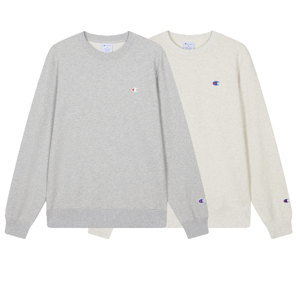 男款- RETRO CAMPUS 小C刺繡素面衛衣-米色/灰色（U5CSWSM058）