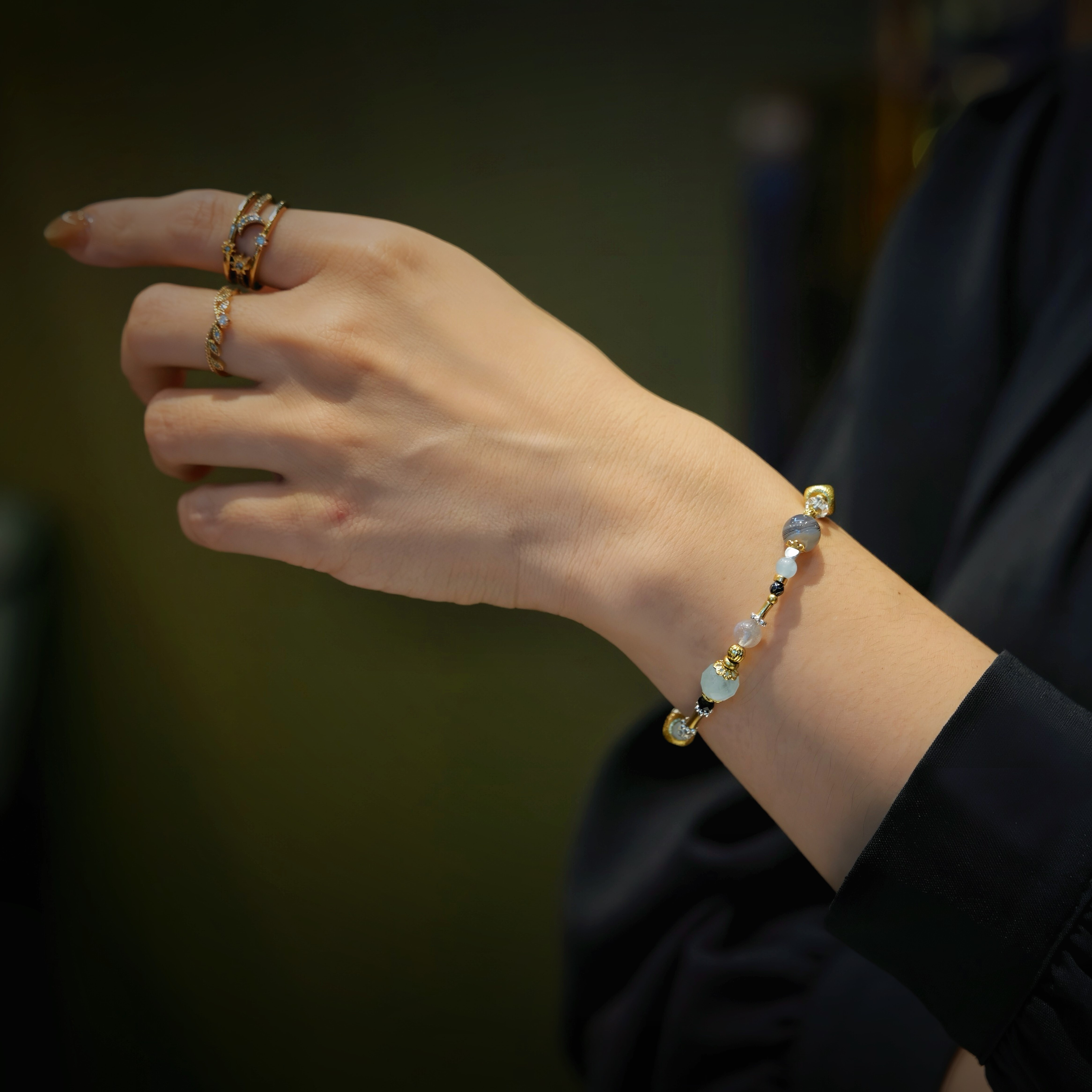 滴水穿石｜波斯瑪瑙海藍寶手鍊 C1741