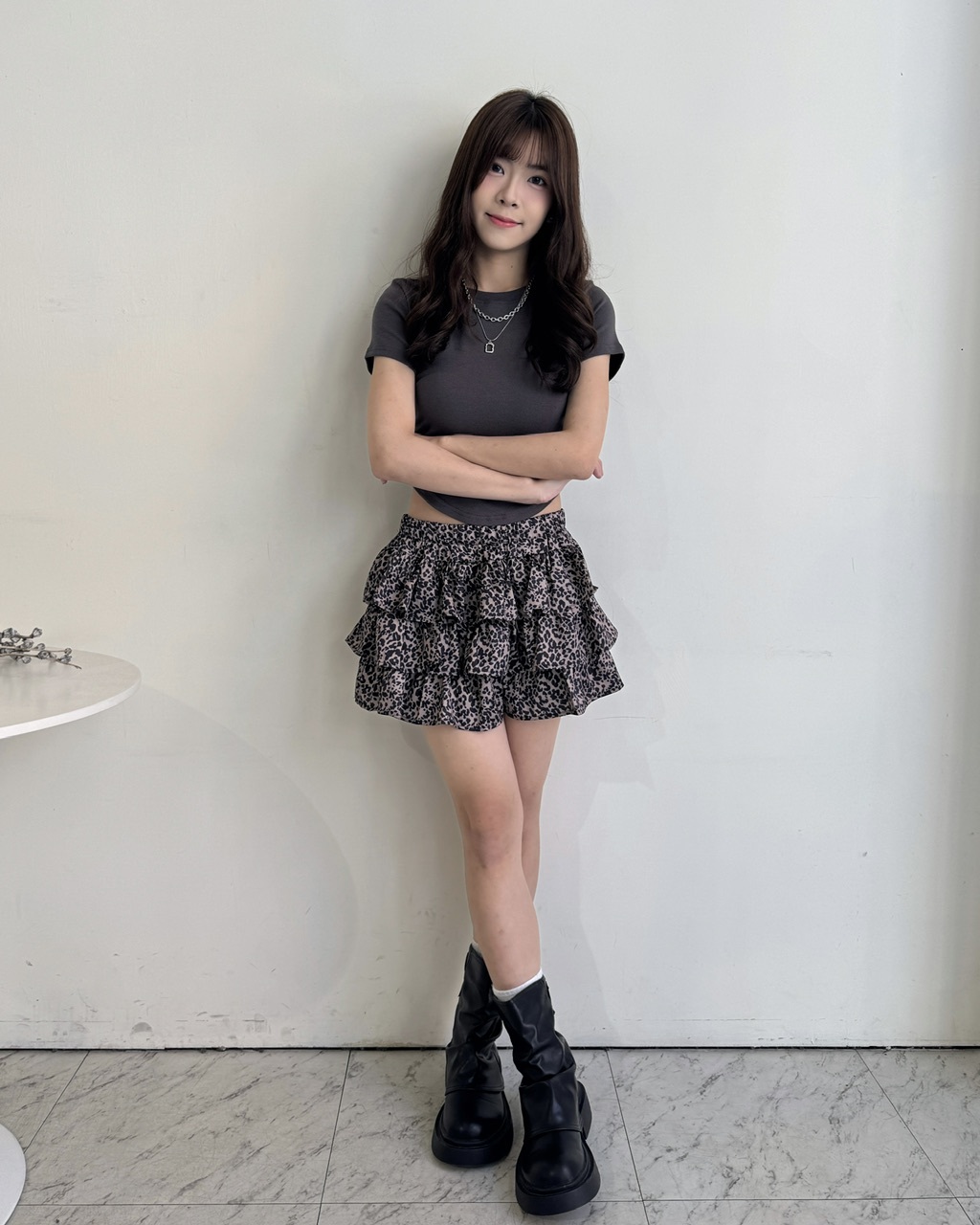 鬆緊立體豹紋蛋糕裙 - 9011