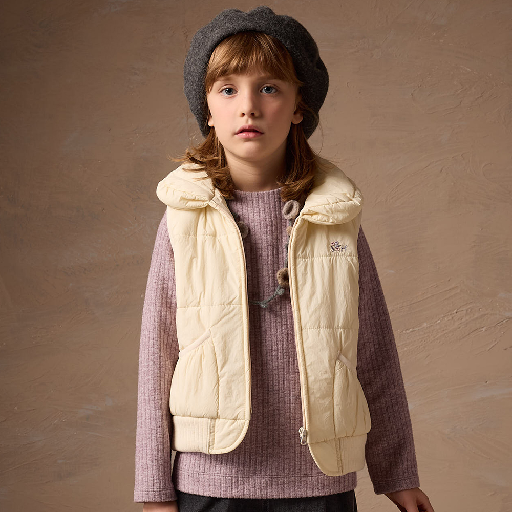 PIPPY 蓬蓬大翻領麵包鋪棉背心 米