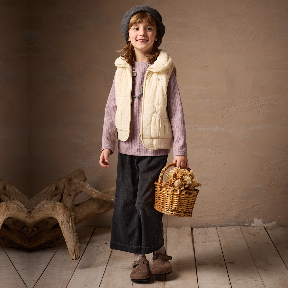 PIPPY 蓬蓬大翻領麵包鋪棉背心 米