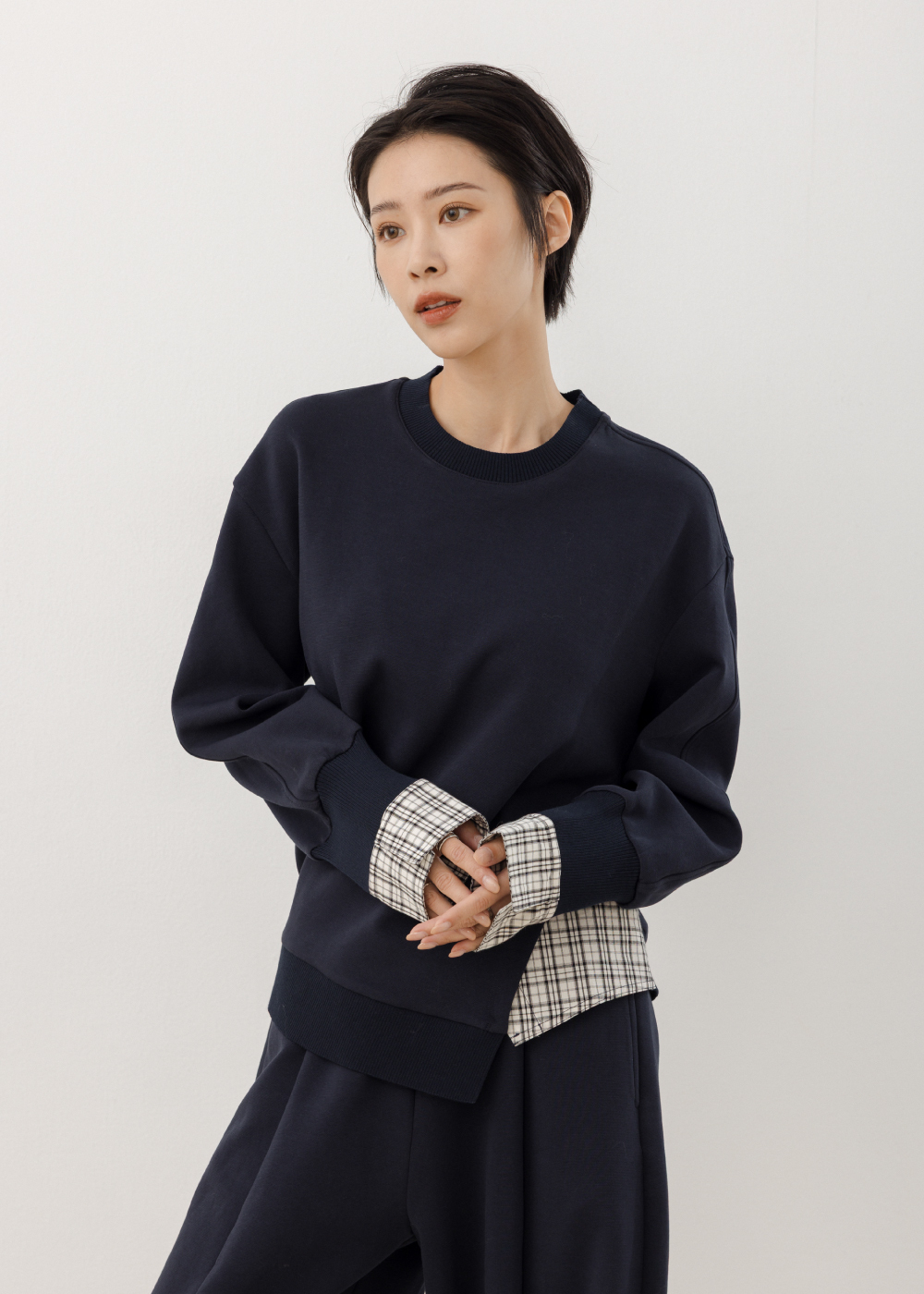 拼接設計側開岔休閒上衣