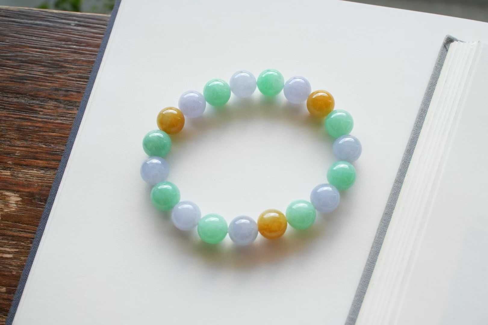 92387 翡翠冰三彩圓珠手鏈 (10mm直徑)