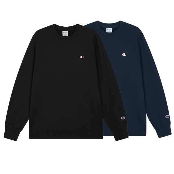 男款- RETRO CAMPUS 小C刺繡素面內刷毛衛衣-深藍/黑色（U5CSWSM059）