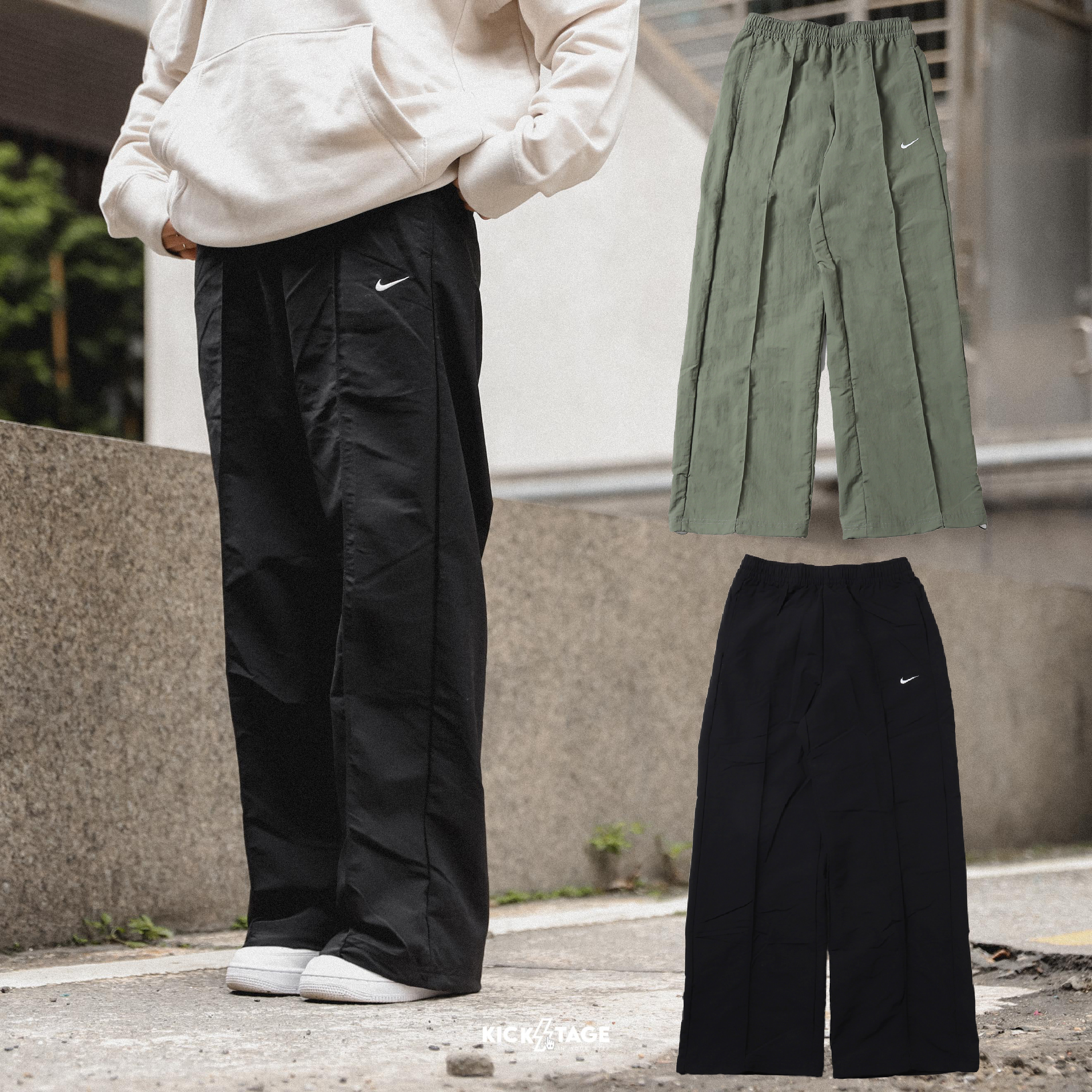 女款 NIKE NSW TREND WVN MR PANT 黑色 綠色 中腰 尼龍 防潑水 繩栓扣 寬褲 長褲【FQ3589】