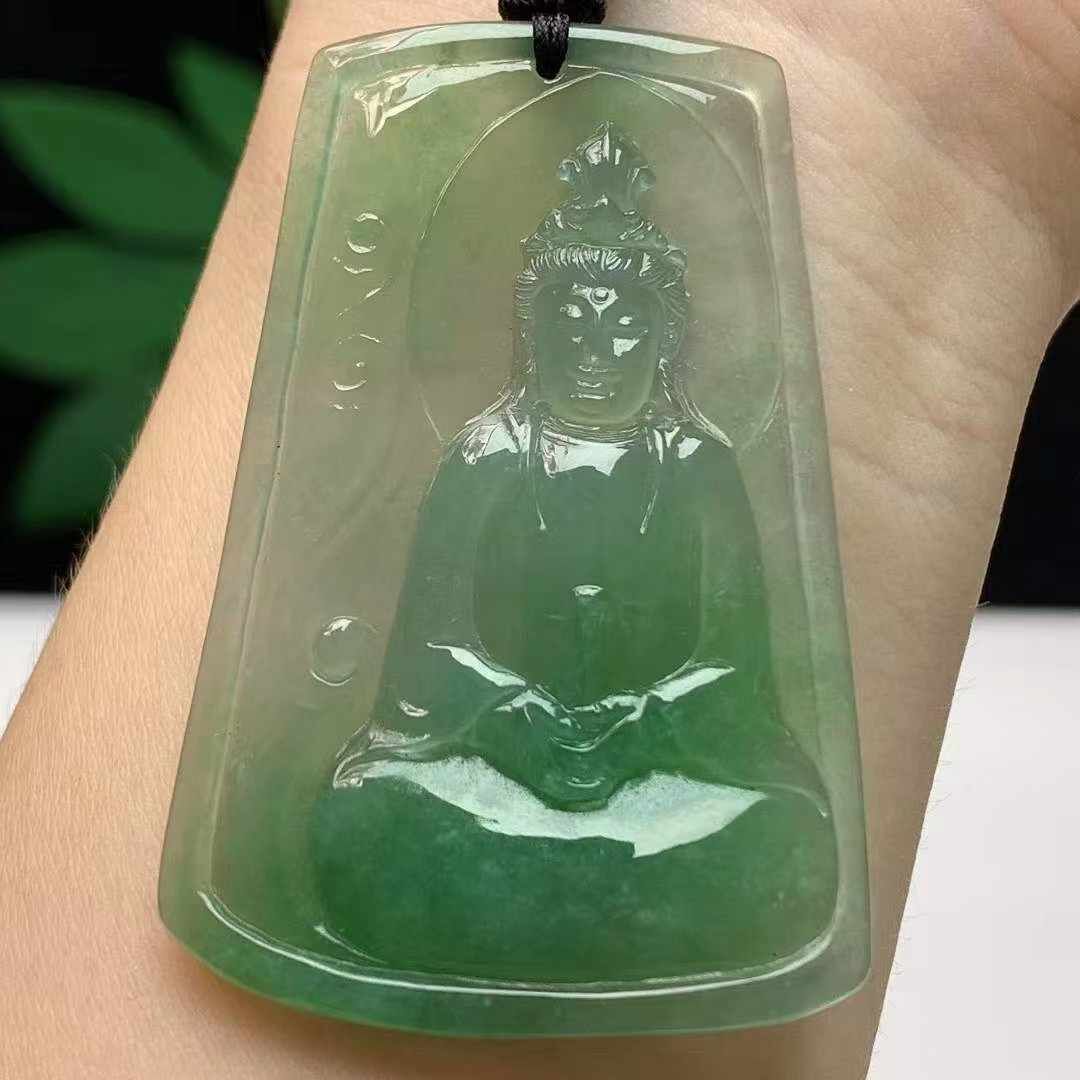 翡翠高冰晴綠觀音牌,天然翡翠A玉, 緬甸玉, Jade, Jadeite