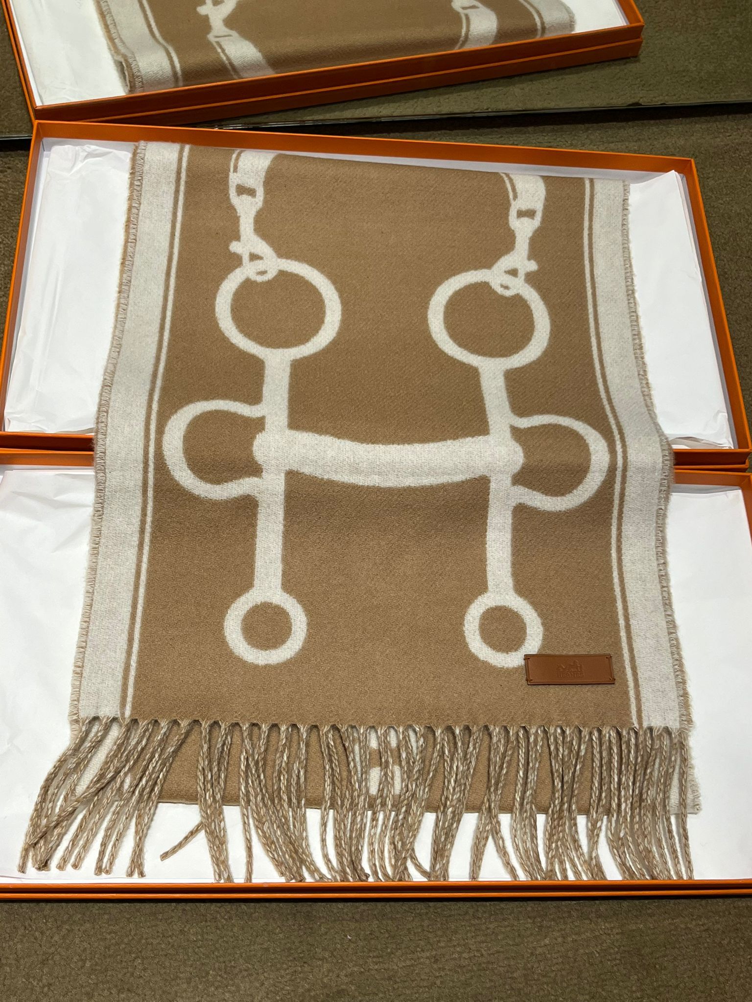 Casaque mors scarf 100%cashmere 30 x 160cm camel/ivoire