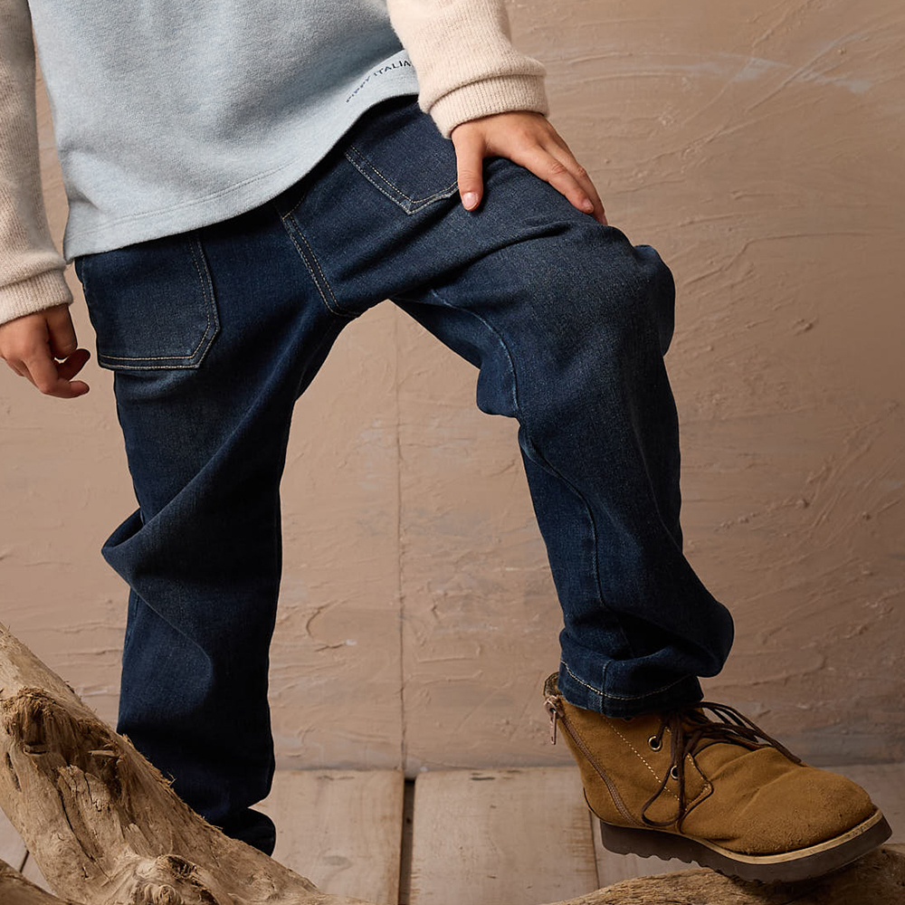 PIPPY 個性大口袋可調節腰圍牛仔長褲 藍