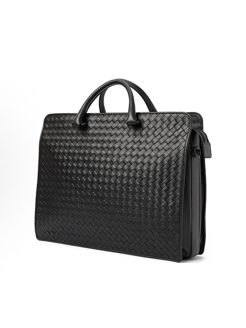 Bottega Veneta BV 純色編織拉鍊開合 羊皮公文包