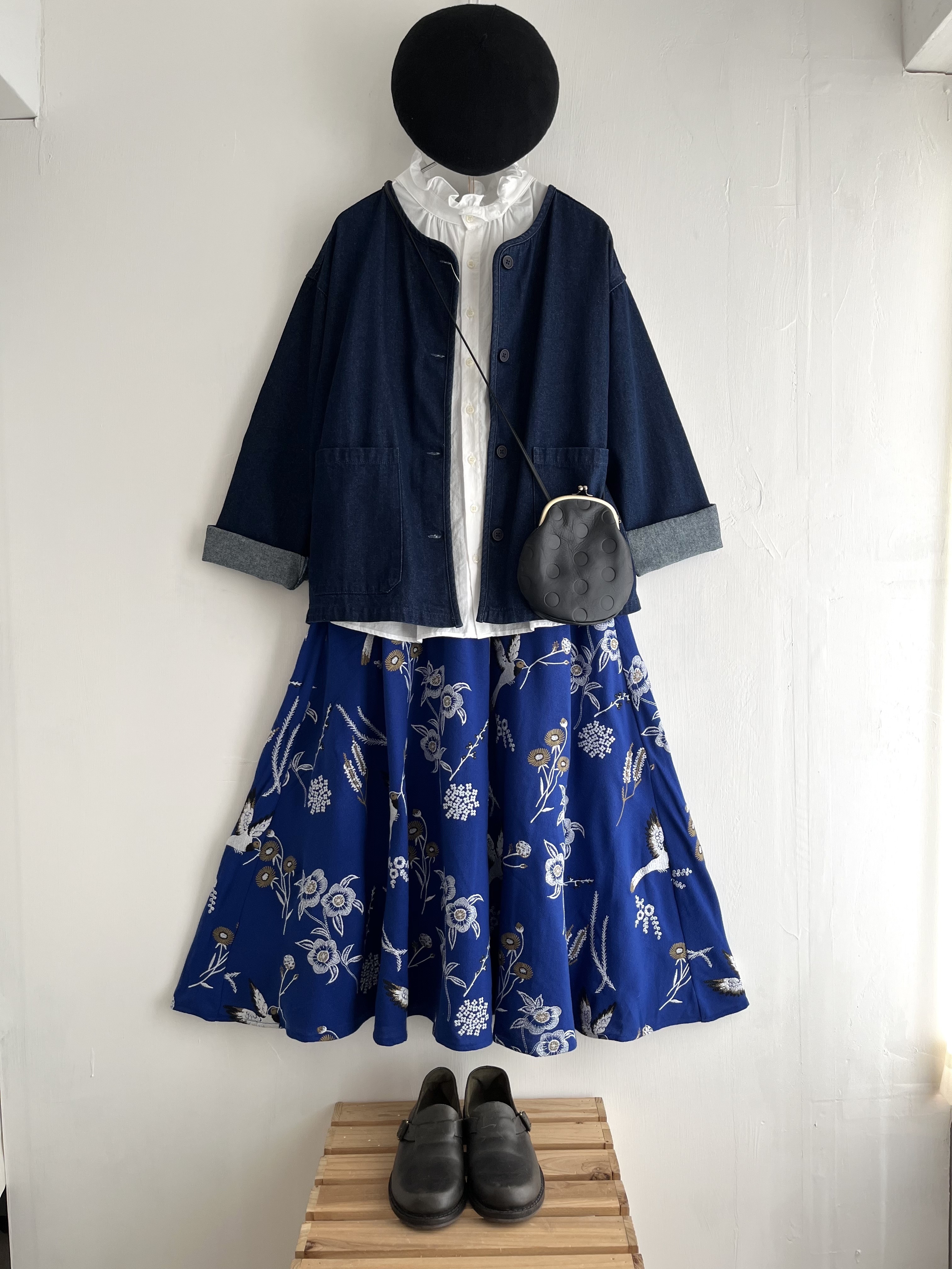 marble SUD藍色刺繡半橡筋裙