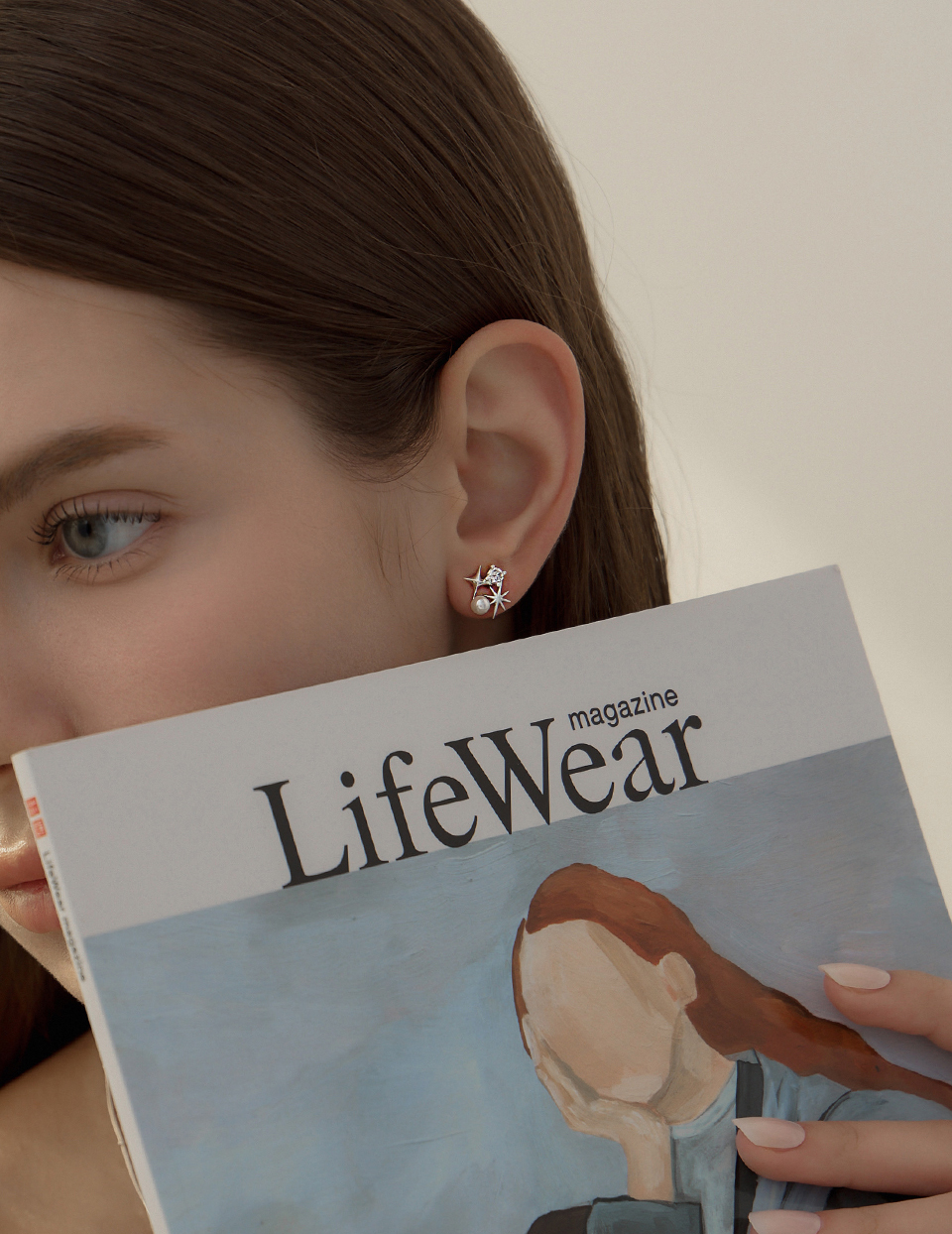 珍珠星芒。針式耳環