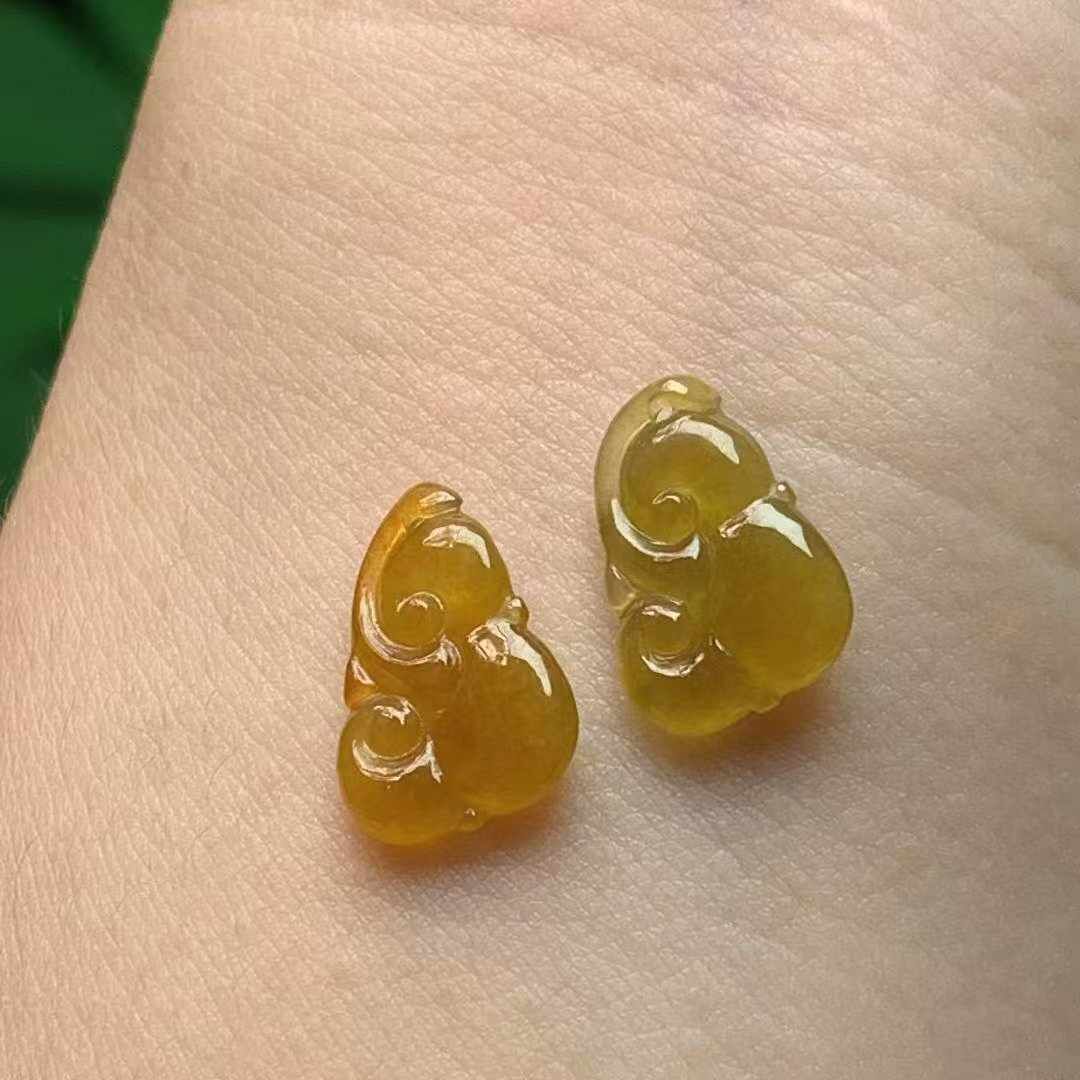 923359 翡翠黃翡如意一對